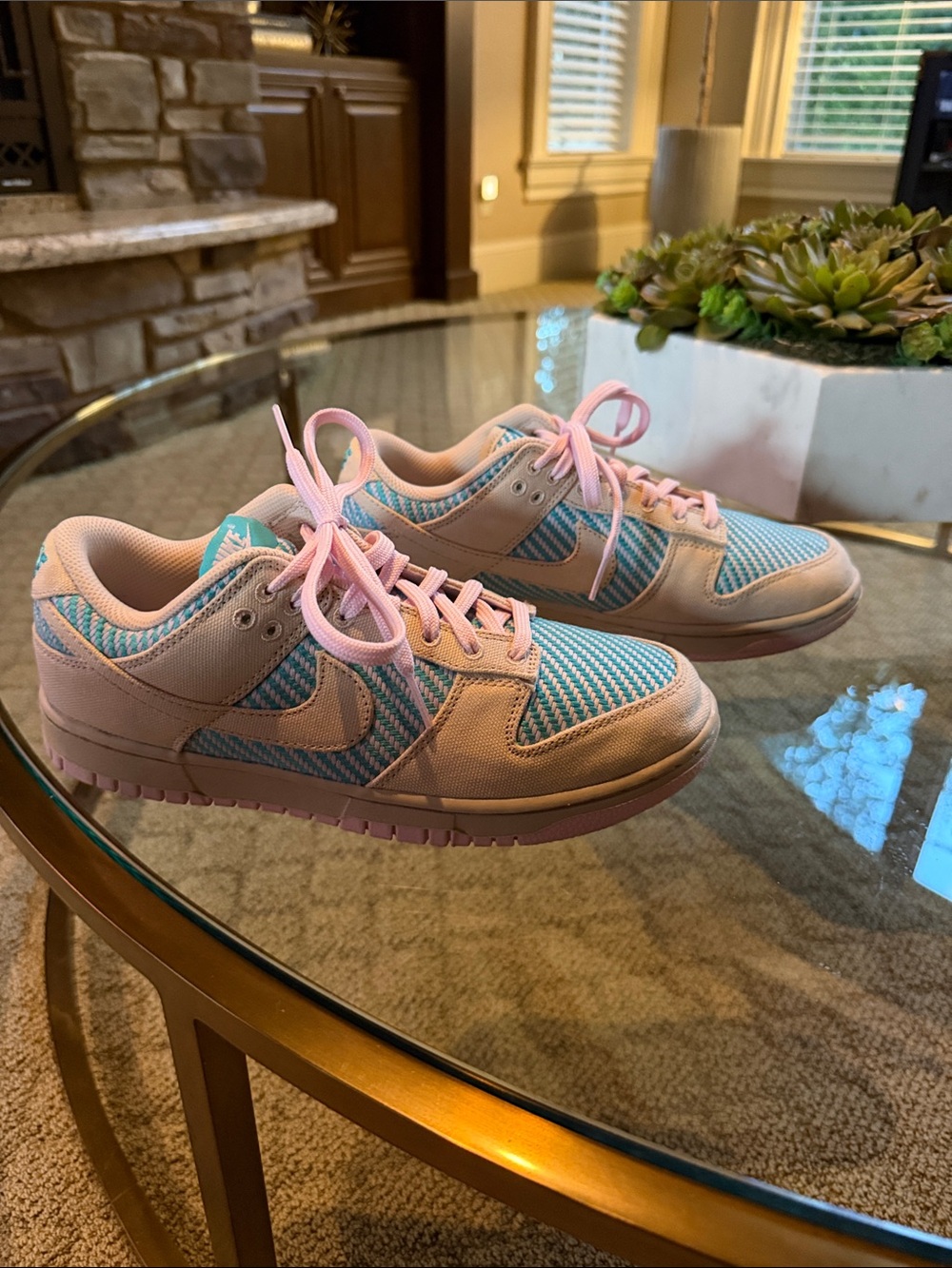 Nike Low-Top Dunk Sneakers in Pastel Pink and Aqua Blue